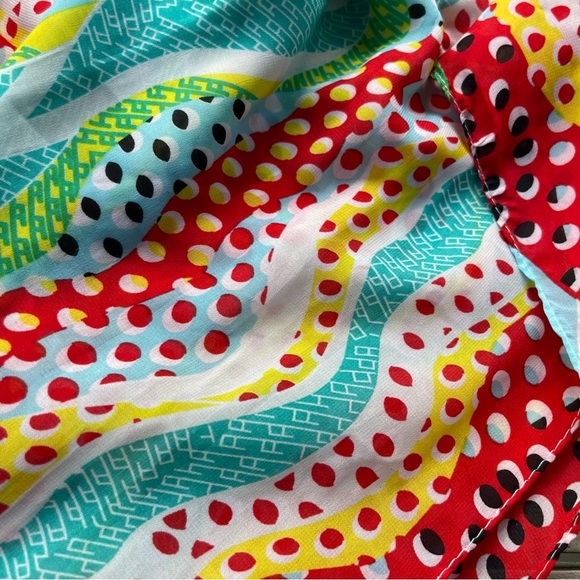 Colorful Polka Dot and Wave Patterned Silk Scarf - Picture 4 of 4